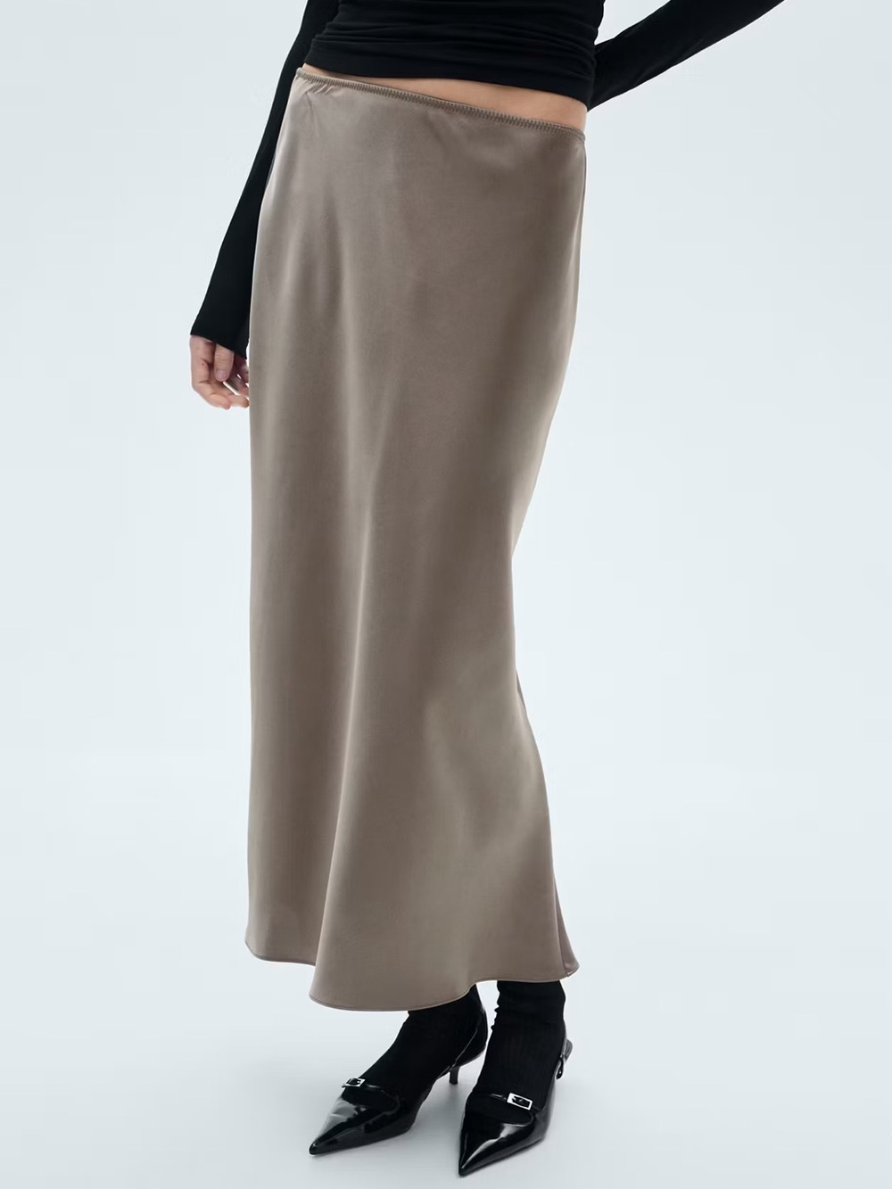 Taupe Satin Maxi Skirt